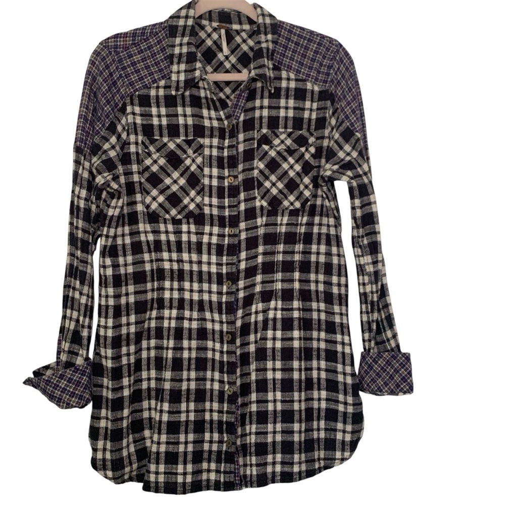 Free People Black and White Plaid Tunic